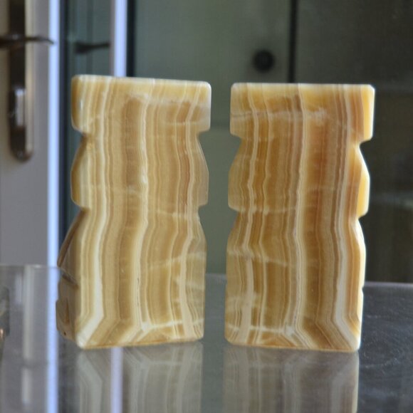 Aztec North American Onyx Aragonite Hand Carved Solid Pair Of Bookends - Picture 7 of 10